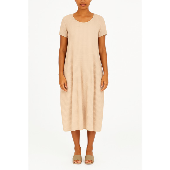 Grizas Women's Silk Midi Dress Size S Champage Scoop Neck NWT - Picture 2 of 3